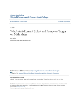 Who's Anti-Roman? Sallust and Pompeius Trogus on Mithridates.