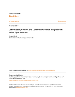 Conservation, Conflict, and Community Context: Insights from Indian Tiger Reserves