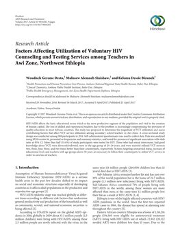 Research Article Factors Affecting Utilization of Voluntary HIV Counseling and Testing Services Among Teachers in Awi Zone, Northwest Ethiopia