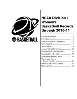 Ncaa Division I Women's Basketball Records Through 2010-11