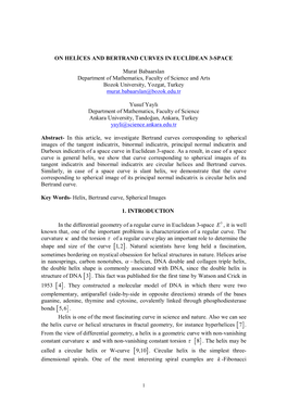 On Helices and Bertrand Curves in Euclidean 3-Space