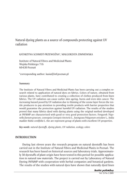 Natural Dyeing Plants As a Source of Compounds Protecting Against UV Radiation