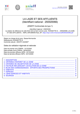 LA LAIZE ET SES AFFLUENTS (Identifiant National : 250020066)