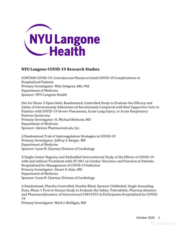 NYU Langone COVID-19 Research Studies