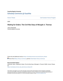 Waiting for Orders: the Civil War Diary of Micajah A. Thomas