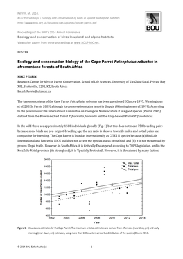 Ecology and Conservation Biology of the Cape Parrot Poicephalus Robustus in Afromontane Forests of South Africa