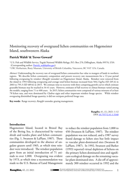 Monitoring Recovery of Overgrazed Lichen Communities on Hagemeister Island, Southwestern Alaska Patrick Walsh1 & Trevor Goward2