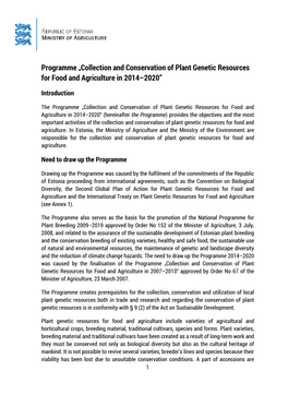 Collection and Conservation of Plant Genetic Resources for Food and Agriculture in 2014–2020”