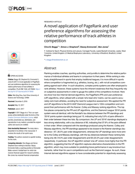 A Novel Application of Pagerank and User Preference Algorithms for Assessing the Relative Performance of Track Athletes in Competition