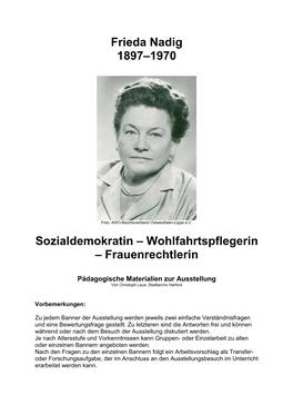 Friederike Nadig Und Des Tischlers Wilhelm Nadig in Einem Sozialdemokratisch Geprägten Und Politisch Engagierten Elternhaus Auf