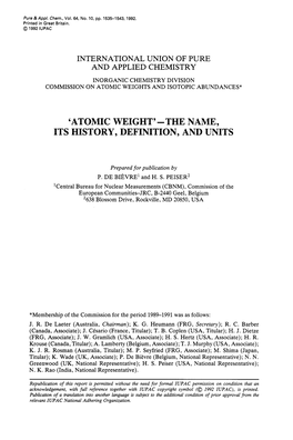 Atomic Weights and Isotopic Abundances*