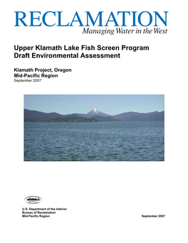 Upper Klamath Lake Fish Screen Program Draft Environmental Assessment