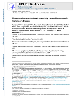 Molecular Characterization of Selectively Vulnerable Neurons in Alzheimer's Disease