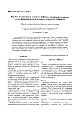 Injection Vaccination of White-Spotted Char, Salvelinus Leucomaenis, Against Furunculosis with Aeromonas Salmonicida Salmolysin