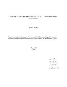 The Voyage of the Argo and Other Modes of Travel in Apollonius’ Argonautica