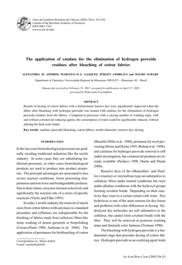 The Application of Catalase for the Elimination of Hydrogen Peroxide Residues After Bleaching of Cotton Fabrics