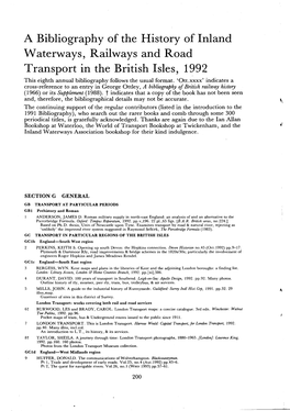 A Bibliography of the History of Inland Waterways, Railways and Road