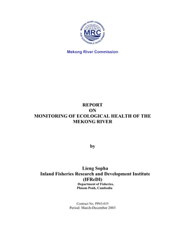 Report on Monitoring of Ecological Health of the Mekong River