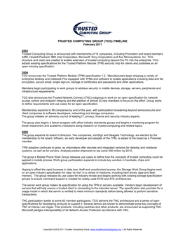 TRUSTED COMPUTING GROUP (TCG) TIMELINE February 2011