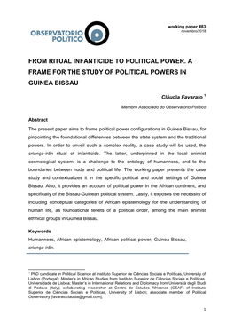 From Ritual Infanticide to Political Power. a Frame for the Study of Political Powers in Guinea Bissau