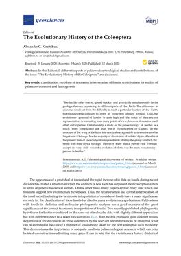 The Evolutionary History of the Coleoptera