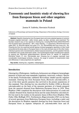 Taxonomic and Faunistic Study of Chewing Lice from European Bison and Other Ungulate Mammals in Poland