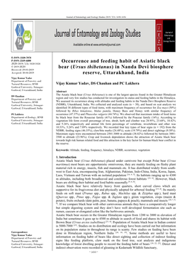 Occurrence and Feeding Habit of Asiatic Black Bear (Ursus Thibetanus