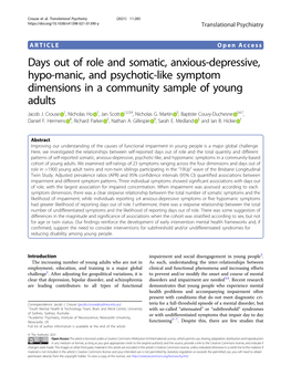 Days out of Role and Somatic, Anxious-Depressive, Hypo-Manic, and Psychotic-Like Symptom Dimensions in a Community Sample of Young Adults Jacob J