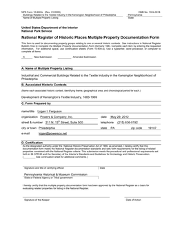 National Register of Historic Places Multiple Property Documentation Form