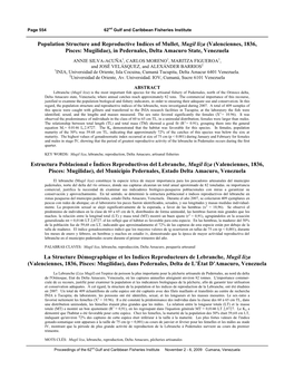 Population Structure and Reproductive Indices of Mullet, Mugil Liza (Valenciennes, 1836, Pisces: Mugilidae), in Pedernales, Delta Amacuro State, Venezuela