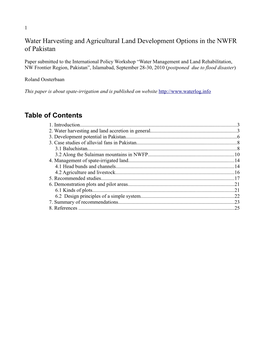 Water Harvesting and Agricultural Land Development Options in the NWFR of Pakistan