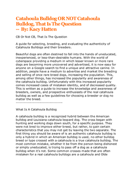 Catahoula Bulldog OR NOT Catahoula Bulldog, That Is the Question -- By: Kacy Hatten