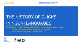 (Bantugent – Ugent Centre for Bantu Studies) Digital Colloquium on African Languages and Linguistics Humboldt University, Berlin – 19 May 2020 OVERVIEW