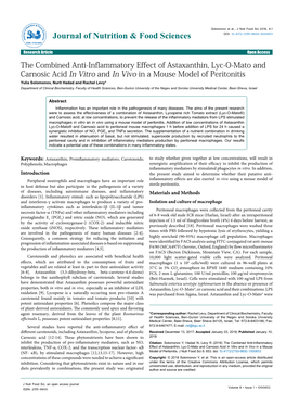 The Combined Anti-Inflammatory Effect of Astaxanthin, Lyc-O-Mato