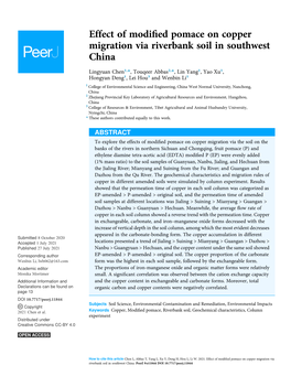 Effect of Modified Pomace on Copper Migration Via Riverbank Soil in Southwest China