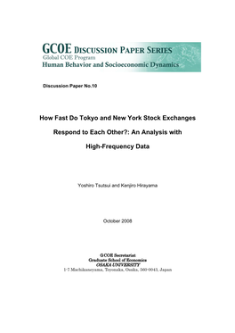 How Fast Do Tokyo and New York Stock Exchanges Respond to Each Other?: an Analysis with High-Frequency Data