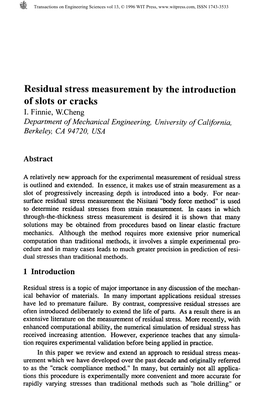 Residual Stress Measurement by the Introduction of Slots Or Cracks I