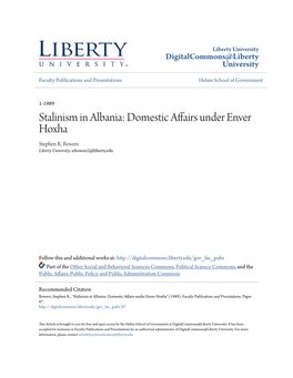 Stalinism in Albania: Domestic Affairs Under Enver Hoxha Stephen R