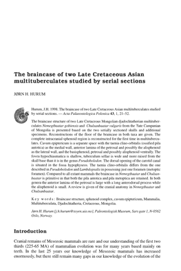 The Braincase of Two Late Cretaceous Asian Multituberculates Studied by Serial Sections