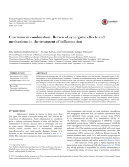 Curcumin in Combination: Review of Synergistic Effects and Mechanisms in the Treatment of Inflammation