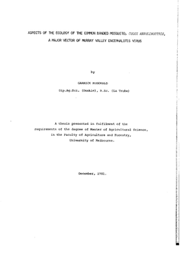 Aspects of the Ecology of the Common Banded Mosquito, Culex Annulirostris, a Major Vector of Murray Valley Encephalitis Virus