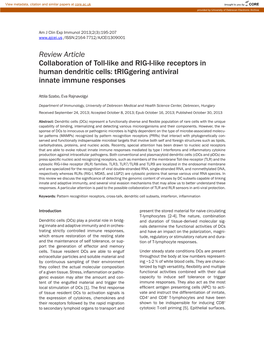 Review Article Collaboration of Toll-Like and RIG-I-Like Receptors in Human Dendritic Cells: Triggering Antiviral Innate Immune Responses