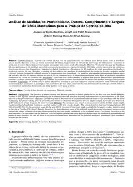 Análise De Medidas De Profundidade, Dureza, Comprimento E Largura De Tênis Masculinos Para a Prática De Corrida De Rua