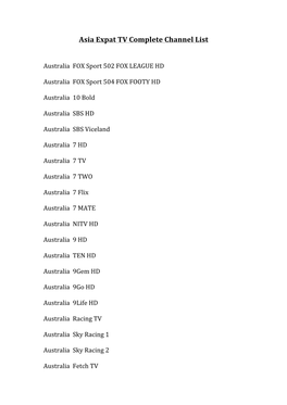 Asia Expat TV Complete Channel List
