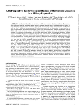 A Retrospective, Epidemiological Review of Hemiplegic Migraines in a Military Population