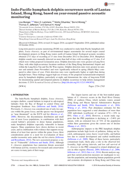 Indo-Pacific Humpback Dolphin Occurrence North of Lantau Island, Hong Kong, Based on Year-Round Passive Acoustic Monitoring