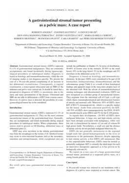 A Gastrointestinal Stromal Tumor Presenting As a Pelvic Mass: a Case Report