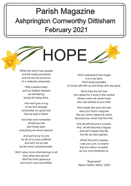 Ashprington Cornworthy Dittisham February 2021 HOPE