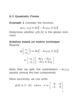 8.2 Quadratic Forms Example 1 Consider the Function Q(X1,X2)=8X 1