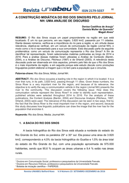 A Construção Midiática Do Rio Dos Sinos/Rs Pelo Jornal Nh: Uma Análise De Discurso